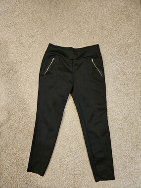 Fabletics Black Ponte Skinny Pants with Gold Zipper Detail